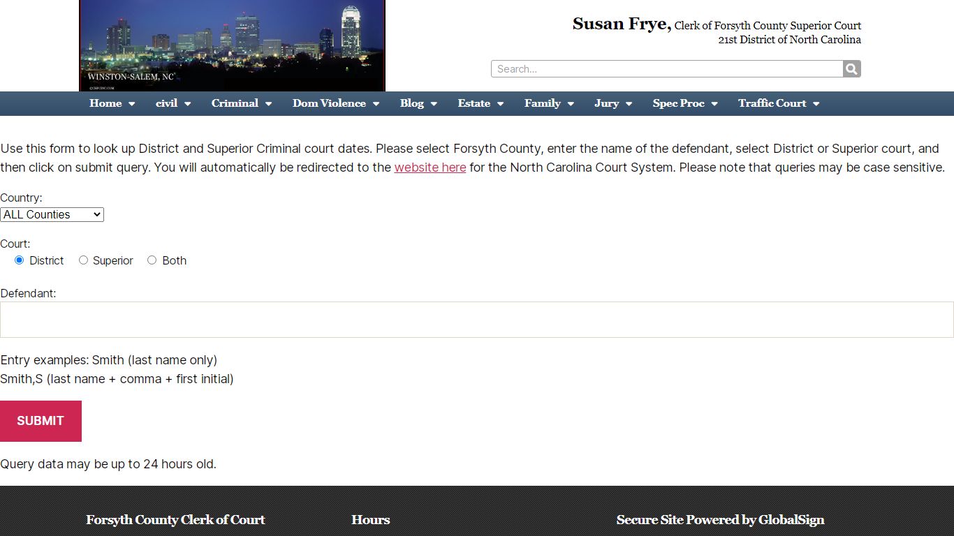 Criminal Court Calendar Lookup - Ncfcc